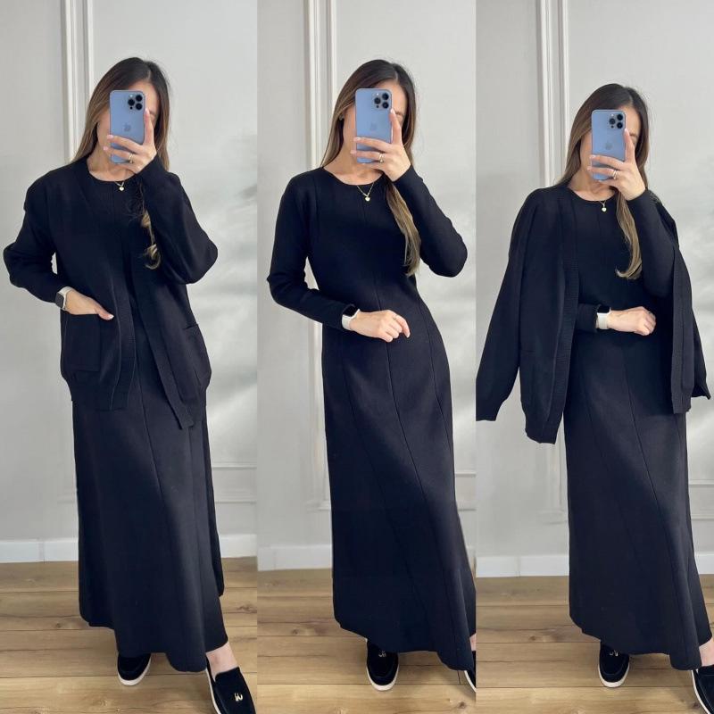 2025 Autumn Women's Fashion Casual Knit Cardigan Coat Dress Sweater Set