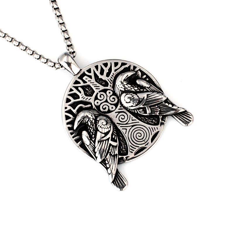Retro Norse Mythology Double Raven Tree Of Life Pendant Necklace For Men Personality Charm Hip Hop Cool Casual Jewelry Gift