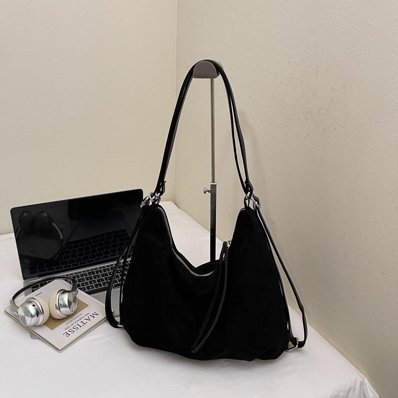 Korean Version Retro Large-capacity Tote Bag Women's 2025 Autumn New Deerskin Velvet Underarm Bag Casual Shoulder Commuter Bag