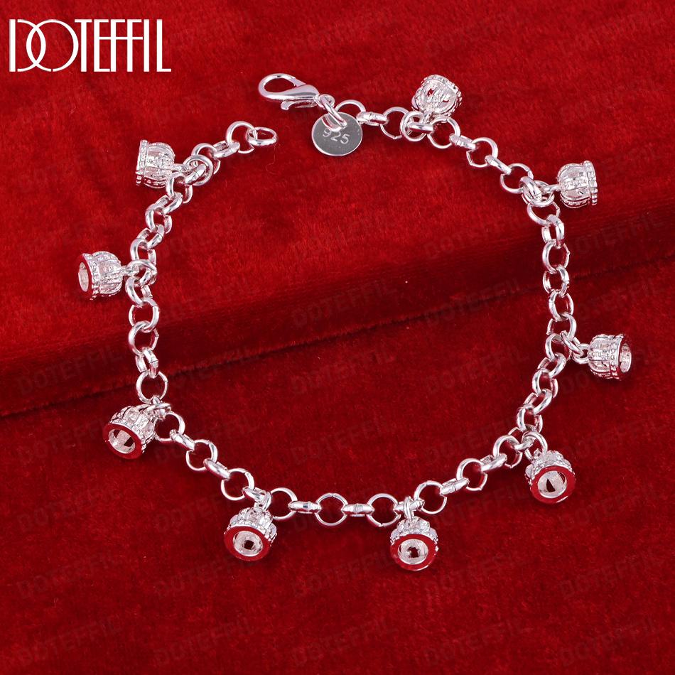 925 Sterling Silver Fashion Gift Crown Pendant Bracelet Wedding Jewelry