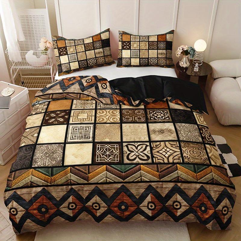 Retro Tribal Style Geometric Patchwork Duvet Cover Set 1 Duvet Cover+2 Pillowcases Four Seasons High-Definition Printing