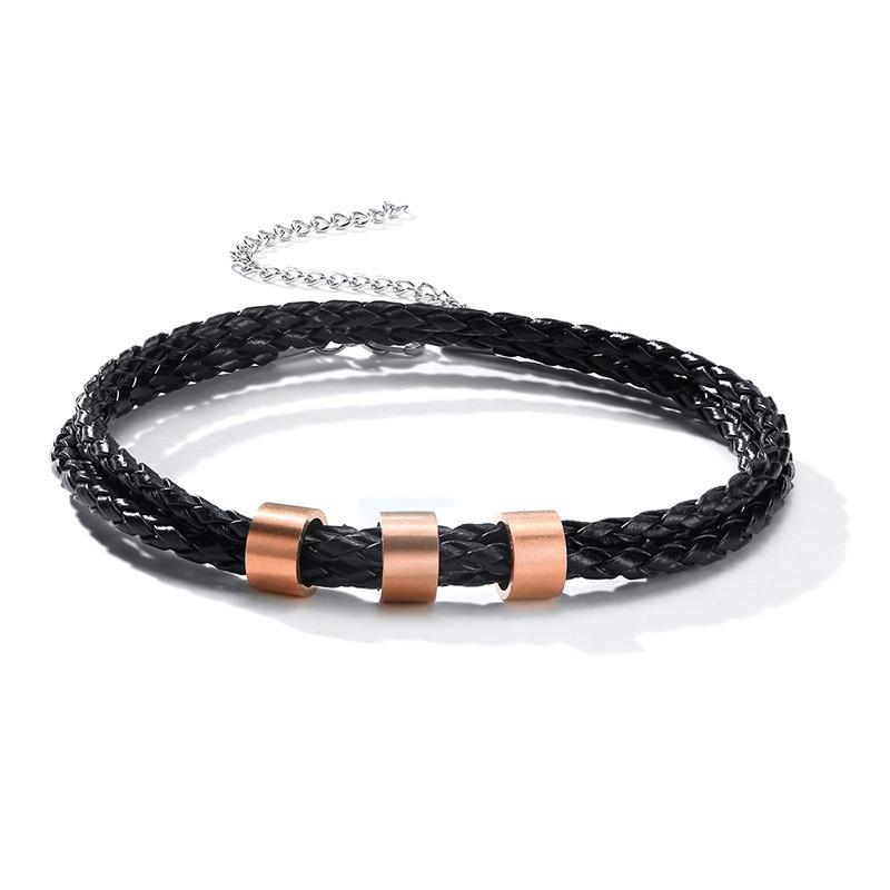 Vnox Free Personalize Family Name Bracelets for Men Layered Leather With Beads Charm Bracelet Couple Anniversary Gift to DAD Son