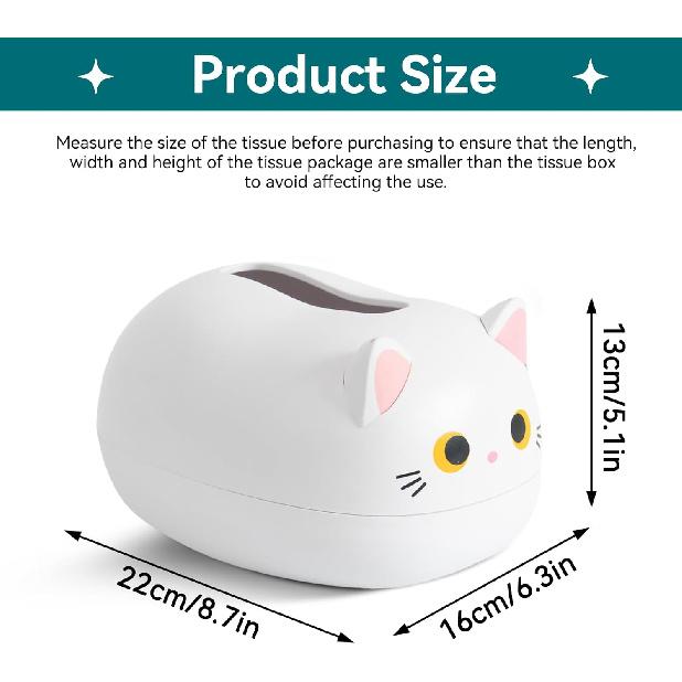 Cat Tissue Box Holder, Kitten Tissue Holder with 2 Toothpick Holder Cartoon Cat Tissue Napkin Box Cute Tissue Box Cover Napkin Storage Container for