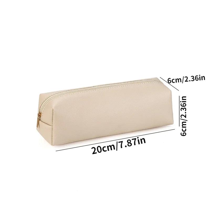 

Косметичка из искусственной кожи, водонепроницаемая, для макияжа, большой вместимости, пенал, пенал, подставка для канцелярских принадлежностей, хранение, на молнии, косметичка бежевый