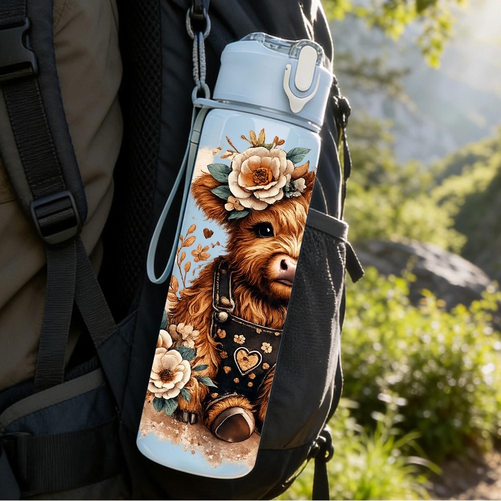 1PC Bear Thankful Quote Print 750ml Color Plastic Sports Water Bottle Leakproof Flip Straw Lid Suitable for Sports Office Home Use