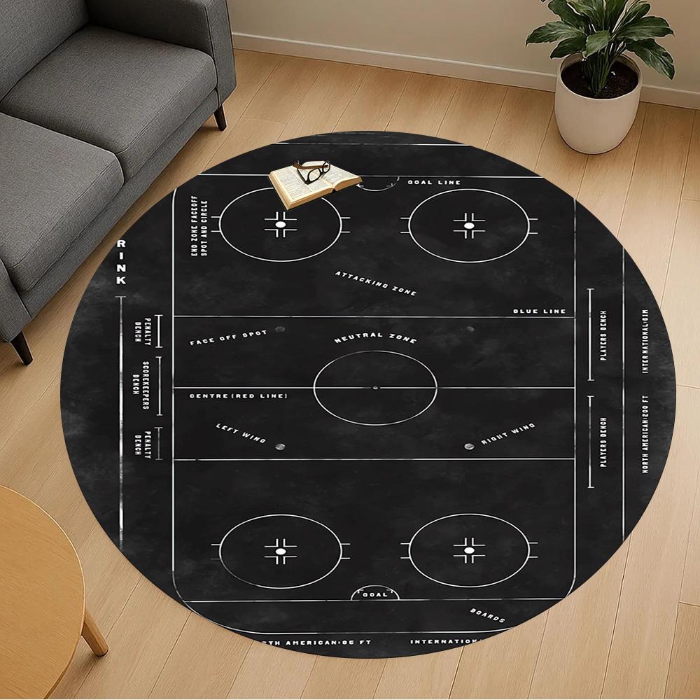 1pc Hockey Rink Pattern Office Round Rugs, Under Chair Round Rugs for Living Room, Bedroom, Bathroom Decoration Carpet 091873