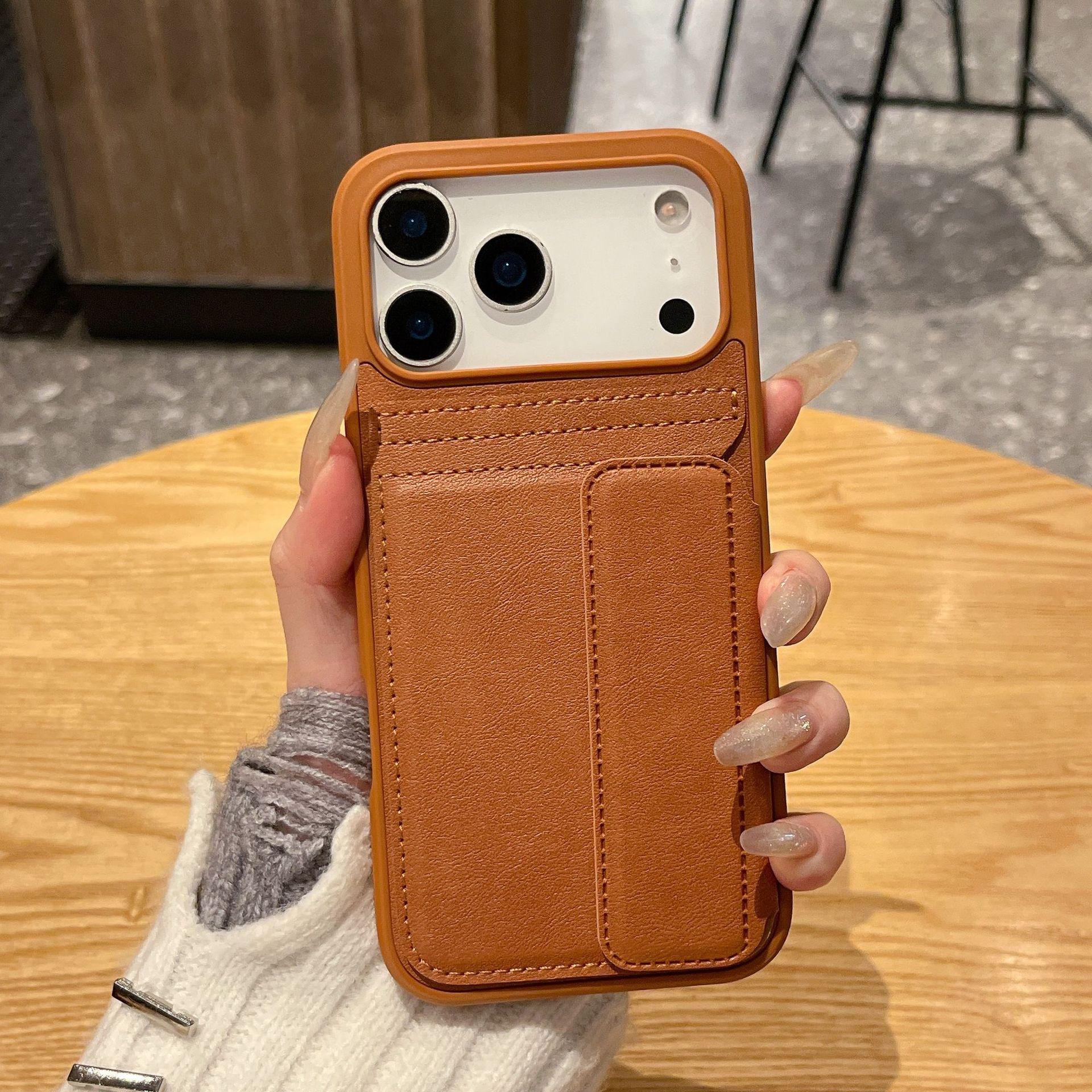 

Anti-Drop Leather Card Holder Stand, 2-in-1 Lightweight Case for iPhone 17 Pro Max 17 Pro помаранчевий