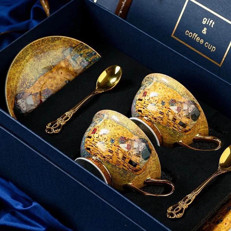 Luxury Bone China Coffee Mug Set - European Palace Style Tea Cups with Spoon & Tray, Elegant Afternoon Tea Drinkware Gift