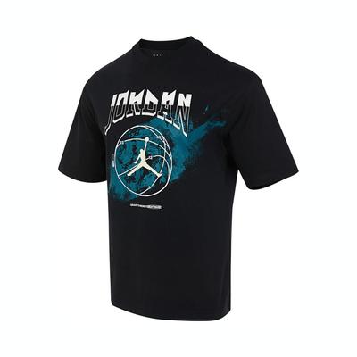 Logo Print Vintage Rippstrick Rundhals T-Shirt Herren Oberteile Schwarz FB7446-010