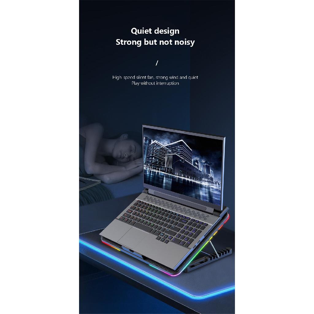 2 Usb Ports Laptop Cooling Pad Led Lights Gaming Laptop Cooler RGB Portable Fan Cooling Stand For 15.6-17.3 Inch
