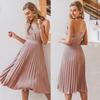 Abito Principessa in Chiffon con Bretelle Scollo a V Plissettato Primavera Estate 2025 Nuovo da Donna, Vestibilità Ampia Sexy Scollo a V Abito Midi Plissettato