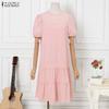 ZANZEA Womens Lace Patchwork Casual Round Neck Short Sleeve Elegant Dress