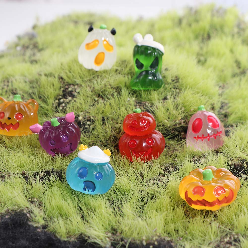 8pcs Micro Landscape Pumpkin Ghost Miniatures Luminous Little Statue  Garden Ornament