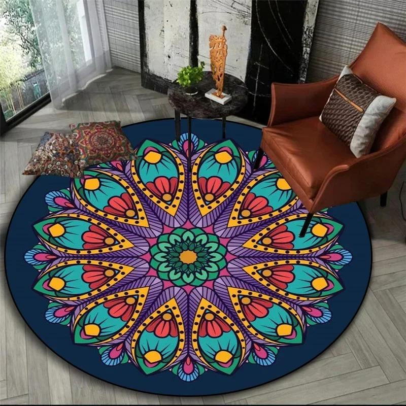 Bohemian Mandala Round Bedside Rug For Hanging Basket Computer Chair Floor Mat Meditation Yoga Mat Home Decoration