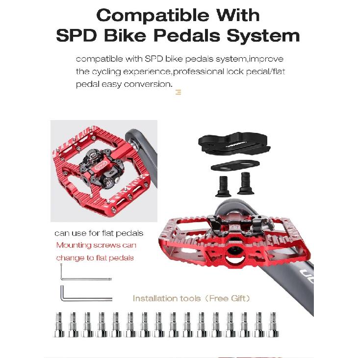 CXWXC 2 In 1 SPD Bicycle Self-Locking Pedal/Flat Bike Pedal for MTB/Road Aluminum Anti-slip 3 Sealed Bearing Bike Lock Pedal