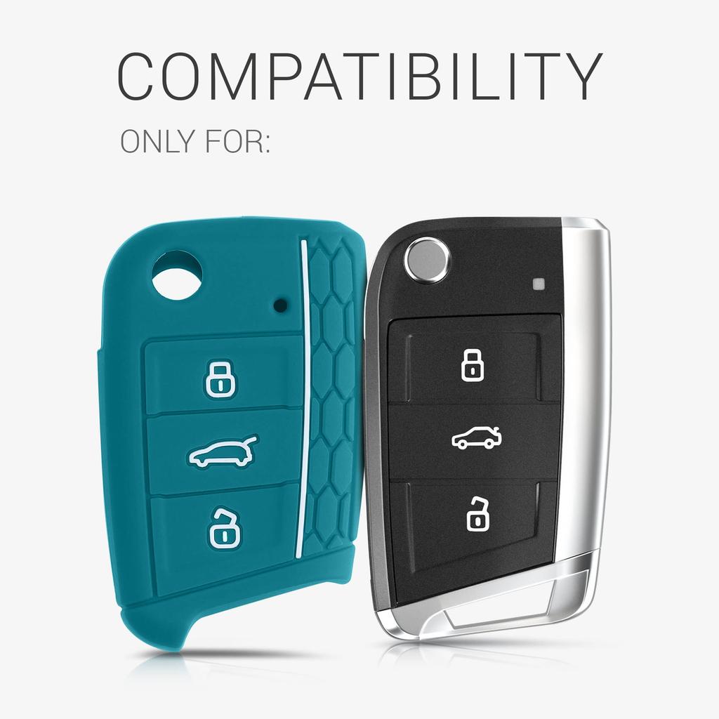 kwmobile Key Cover Compatible with: VW Golf 7 MK7 3-Button Car Key Key Case - Protective Case Key Case Car Key Silicone Jade/White
