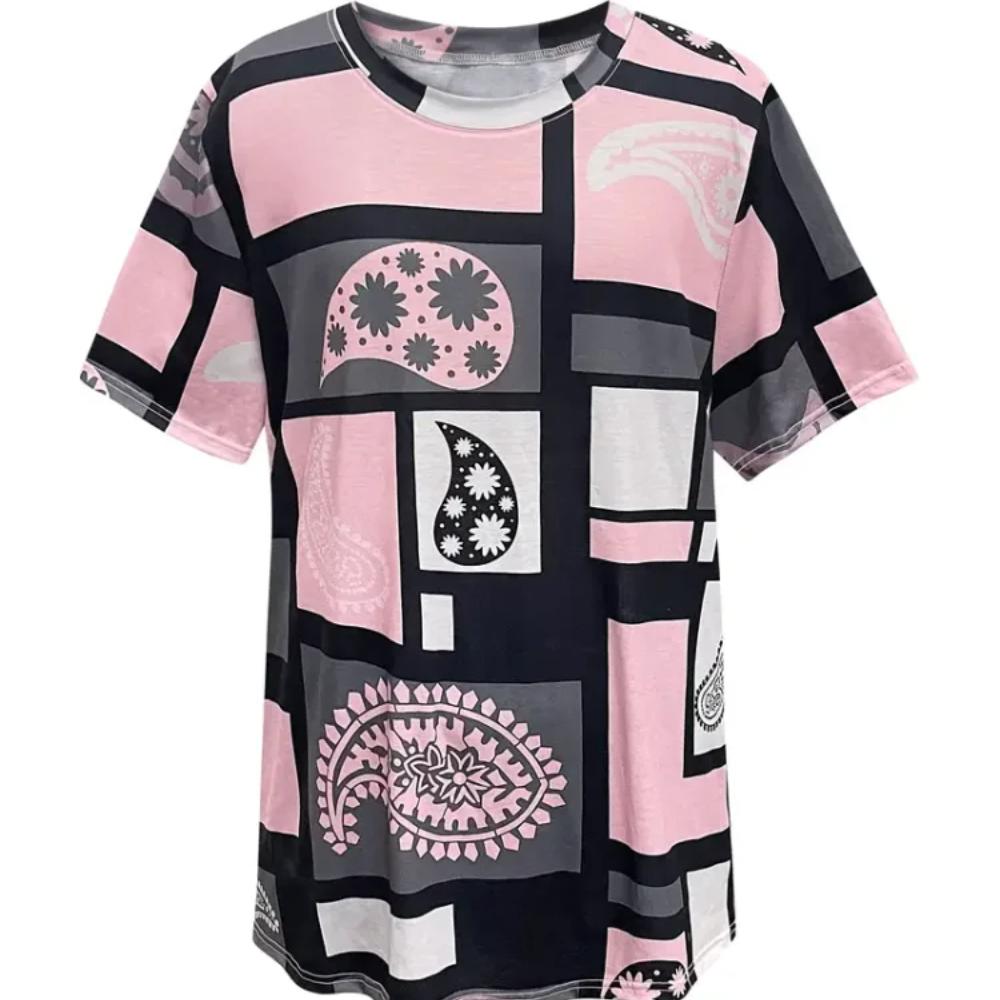 

Футболка больших размеров с геометрическим принтом, повседневная футболка с круглым вырезом и короткими рукавами, женская одежда больших размеров 6XL