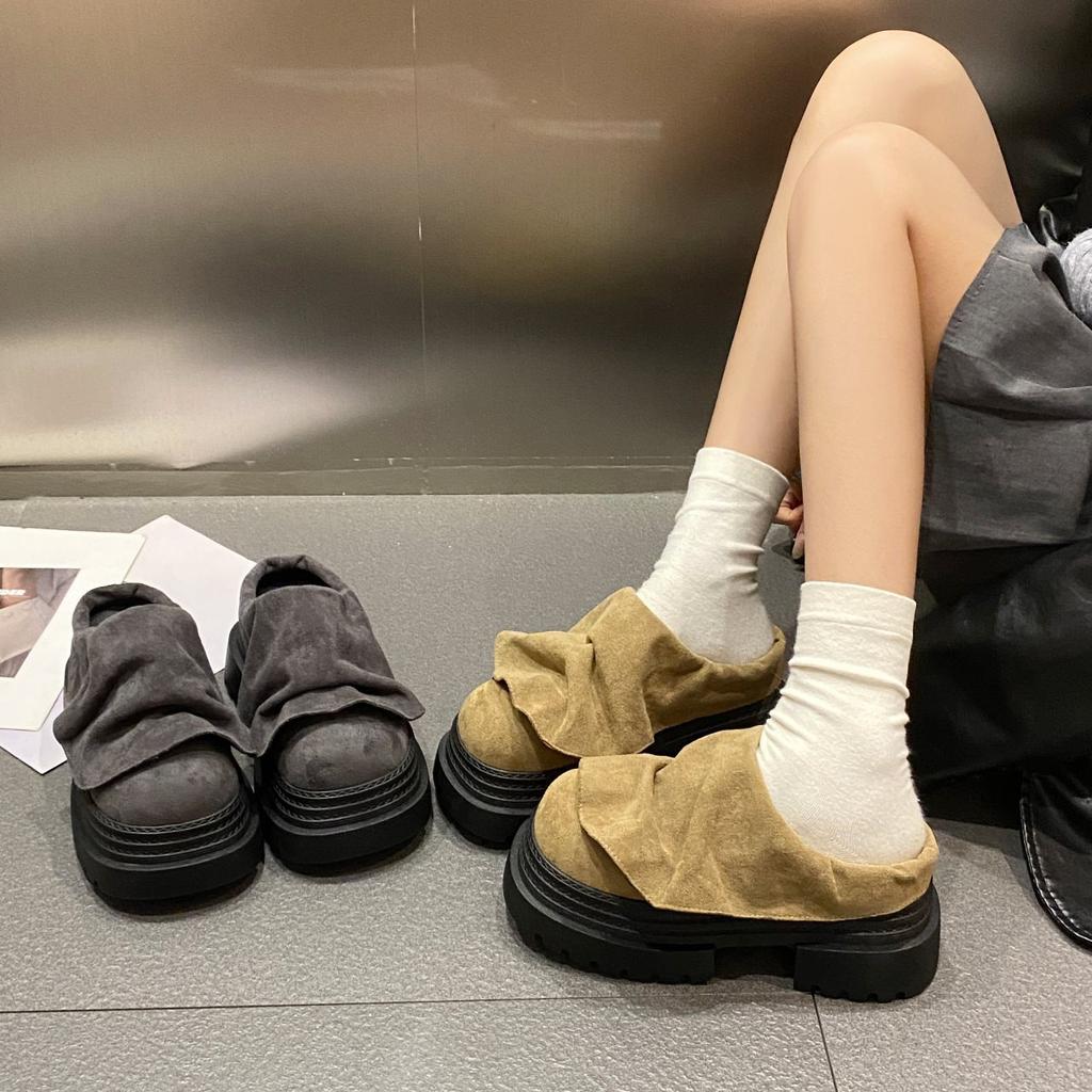 Drag fashion women's shoes slippers thick-soled matte leather casual spring retro new muffin sole shoes