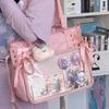 New Y2K Ribbon Ita Shoulder Bag Sweet Girl Transparent Crossbody Bag Women Large Capacity Bow Tote Bag Cute DIY Display Handbags