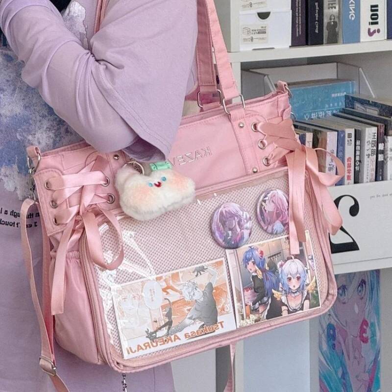 New Y2k Sweet Anime Ita Tote JK Two-dimensional Sling Carry Bag Lolita Female Transparent Shoulder Bag Otaku DIY Comic Display Handbag