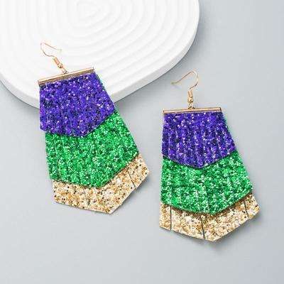 Women Shiny Drop Earrings Titanium Steel Leaf Shape Multi-layer PU Leather Bohemia Ear Ornaments