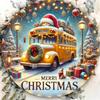 Vintage Snowy Christmas Bus Metal Wall Art Decor Plaque Sign