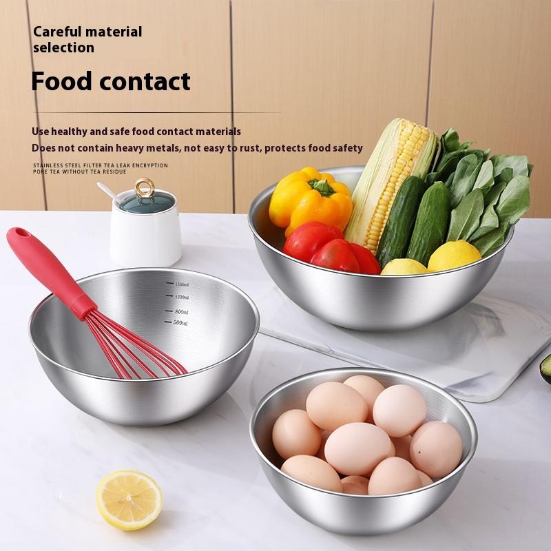 1/4Pcs 17/19/22/24Cm Stainless Steel Salad Bowl Multifunctional Cooking Basin Noodle Bowl Round Silver Bowl Food Container