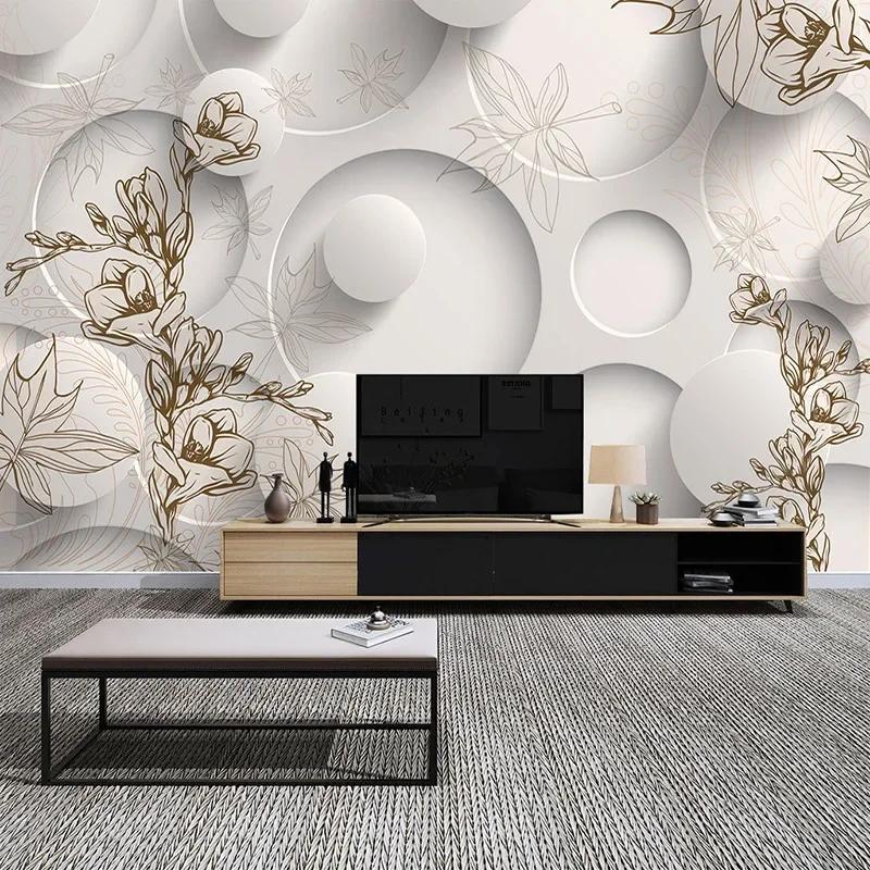 Nowoczesna tapeta ścienna Kwiat 3D Stereoskopowy Geometryczny Okrąg Piłka Salon Sofa Tło TV Tapeta Foto