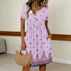 Damen Mode Retro Print Rundhals Kurzarm Knopfleiste Lässiges Kleid