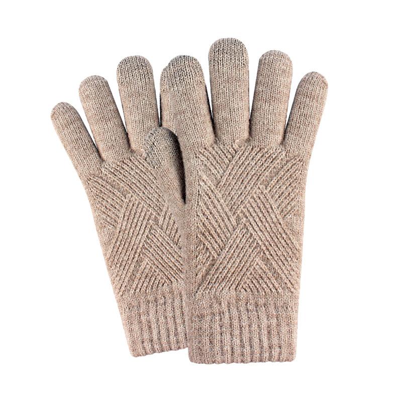 Adult Winter Touch Screen Knitted Gloves for Women Double Layer Plus Velvet Warm Cold proof Five Finger Gloves Riding Anti Slip Gloves for Men