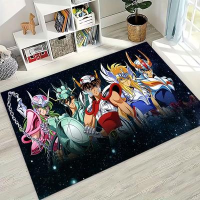 Retro Anime Saint Seiya Goldener Heiliger Cartoon Teppich für Schlafzimmer Wohnzimmer Sofa Zuhause Fußmatte Dekor, Kinder Spiel Rutschfeste Bodenmatte Geschenk