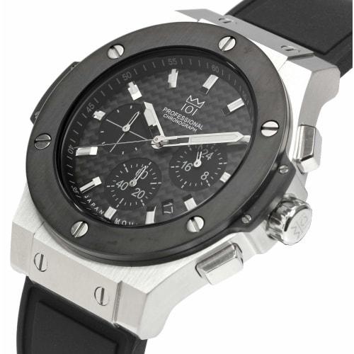 HYAKUICHI 101 Watch 100m Water Resistant Chronograph Date Display Rubber Belt Black X Silver Carbon Men's