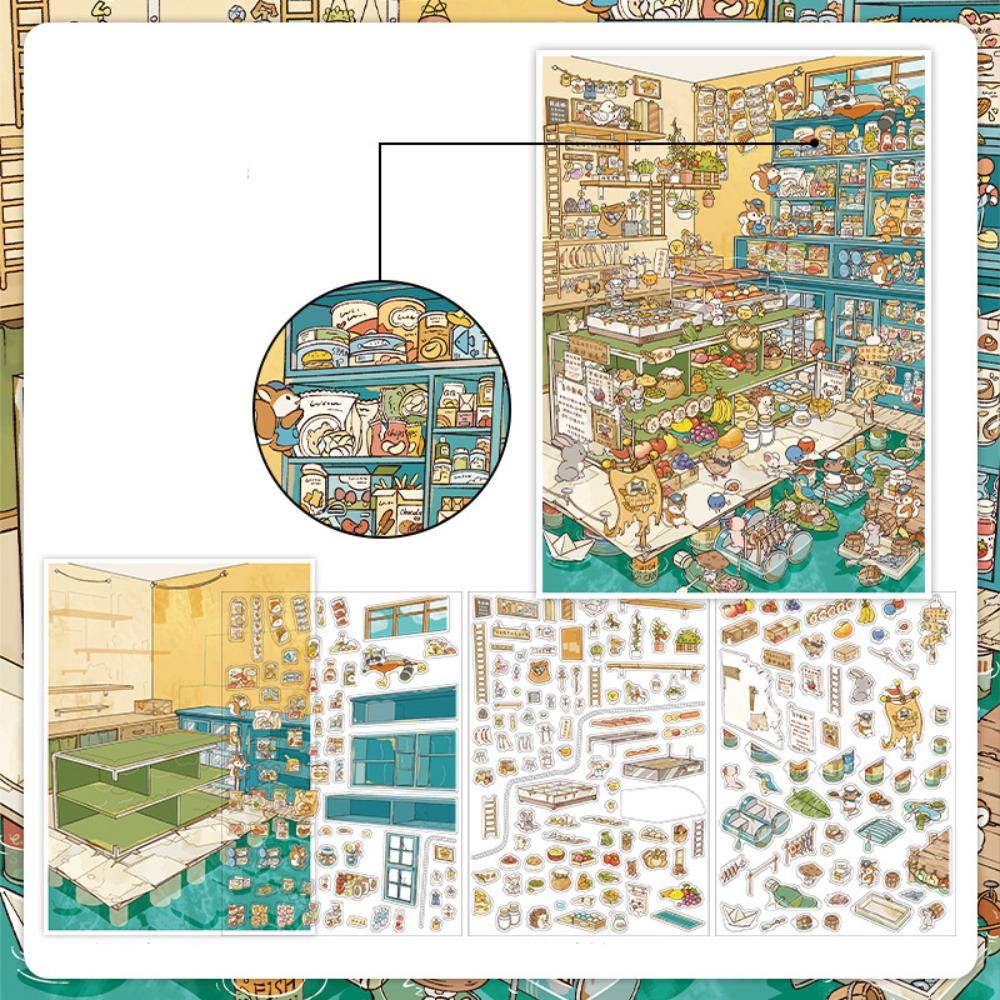 

New Food Street Series Miniature Landscape Sticker PET Large Size 3D Landscape Sticker DIY Cartoon Toy Game Stickers Gift
