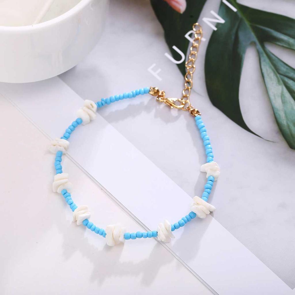 Bohemian Style Anklet Contrast Color Adjustable Shell Beads Chain Women Girls Beach Jewelry