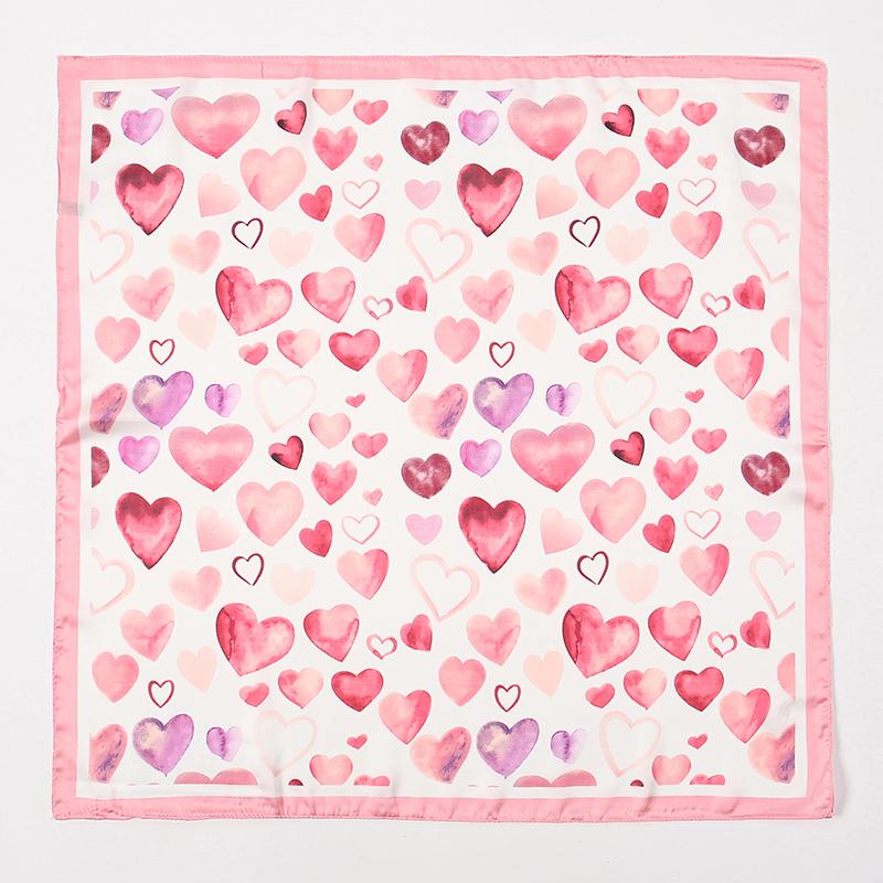 Cute Styles Girl Silk Scarf Luxury Women Hair Scarves Square Design Pink Heart Headscarf 70cm Summer Shawl Hijab Wrap Headband
