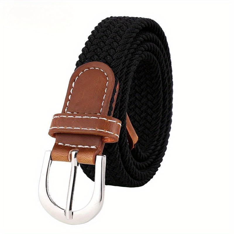 Unisex Casual Knitted Pin Buckle Jeans Belt Woven Canvas Elastic Expandable Stretch Belts for Women Men Girdle