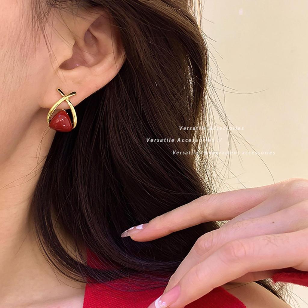 Red Encore Women's Brightening Ear Studs - 2026 Autumn/Winter Versatile Christmas Accessories