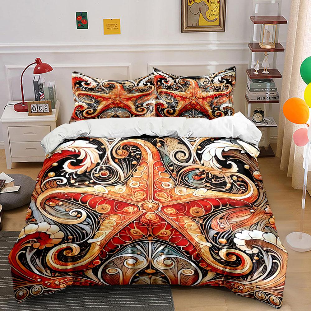 Starfish Pattern Home Decor Set Bedding Set with 1 Duvet Cover 2 Pillowcases Single Double King Queen, Gift