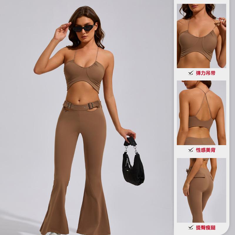 Sports Sexy Underwear Suspender Yoga Suit Set Women's Nude High-end Wide-leg Hip-lifting Pants Set