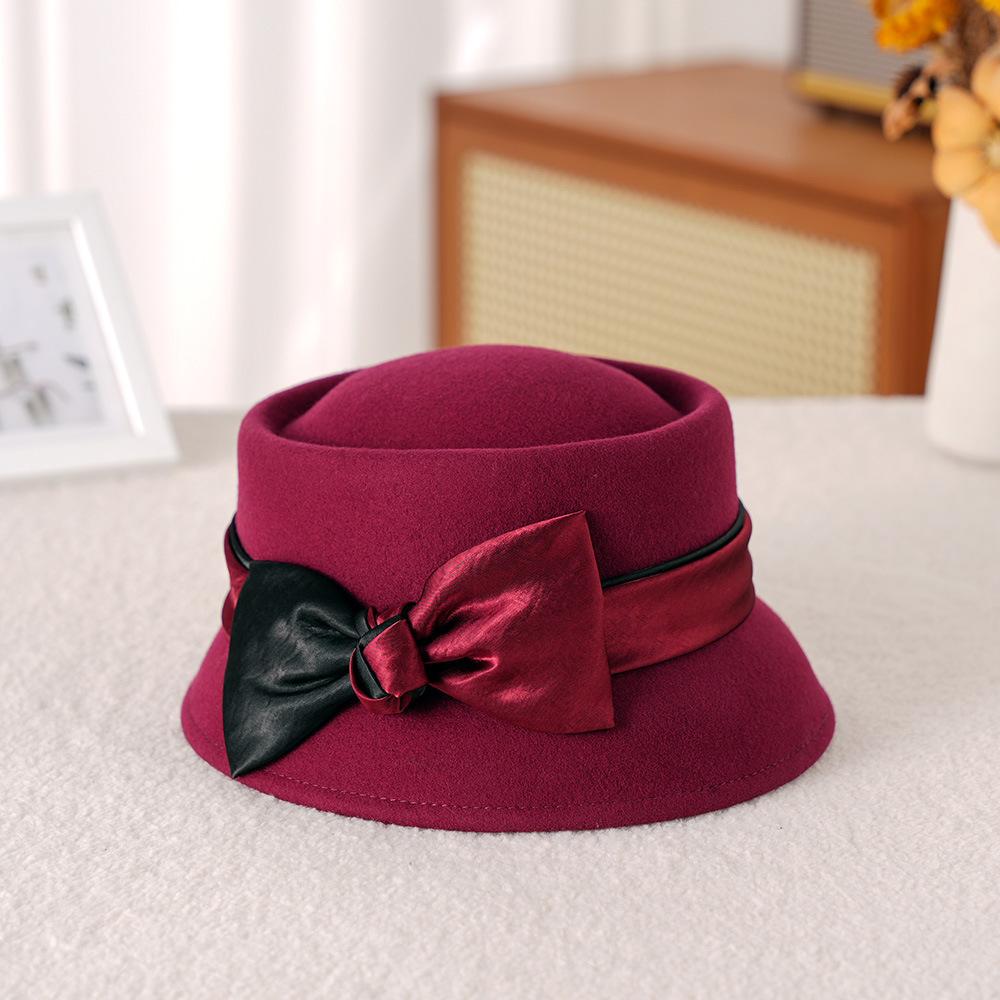 2026 New 100% Wool Bowler Hat with Bow | Small Brim French Elegant Autumn Winter Luxury Women's Felt Hat