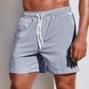 2026 Summer Men's Quick-drying Blue & White Stripe Beach Bermuda Shorts with Elastic Waist