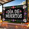 General Party Skulls Sugar Skull Backdrop, Multicolor Polyester Banner for Photo Background & Decor