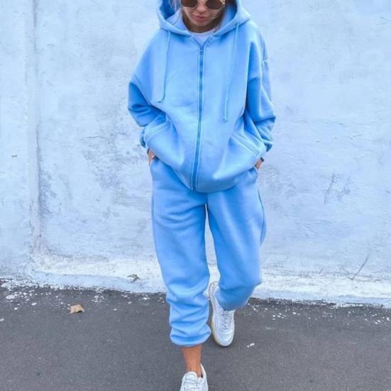 1 set Set de hanorace cu fermoar Plăcuță Trening Pantaloni cu talie elastică Set din două piese Îmbrăcăminte sport Culoare uni Snur