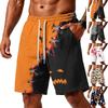 Men Layer Loose Fit Halloween Printed Shorts with Pockets Drawstring Waist Casual Comfortable Shorts for Daily Wear