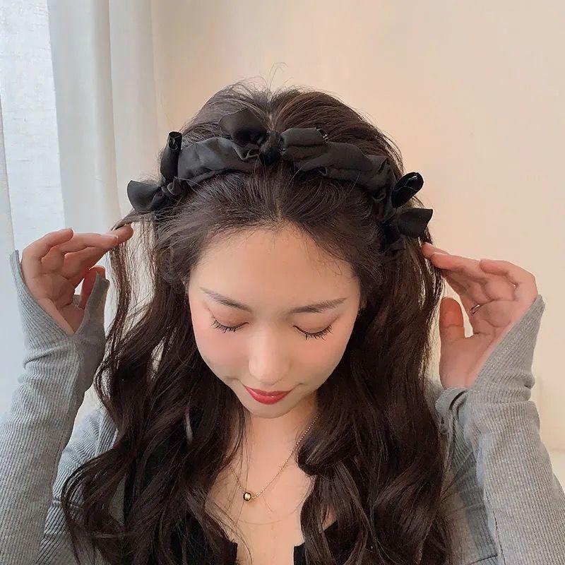 Korean version ins summer bow headband solid color sweet fabric headband wearing versatile hair accessories for women