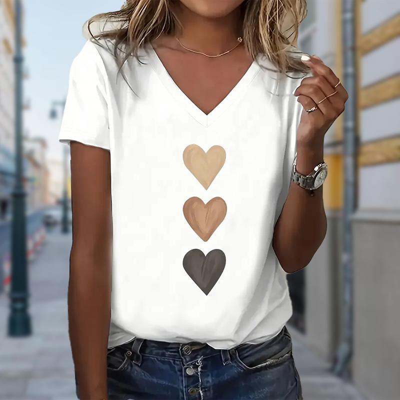 

Модні Блузки з Малюнком Любові, Футболки з V-подібним Вирізом з Коротким Рукавом, Повсякденні 3XL білий
