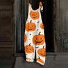 Women's Loose Casual Vintage Style Cotton Linen Overalls with Adjustable Straps and Pockets Halloween Inspired Graphic Print Jumpsuit