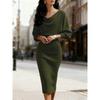 Women's Winter Autumn Long Sleeve Round Neck Slimming Batwing Dress Cinched Waist for Crossborder America Europe New