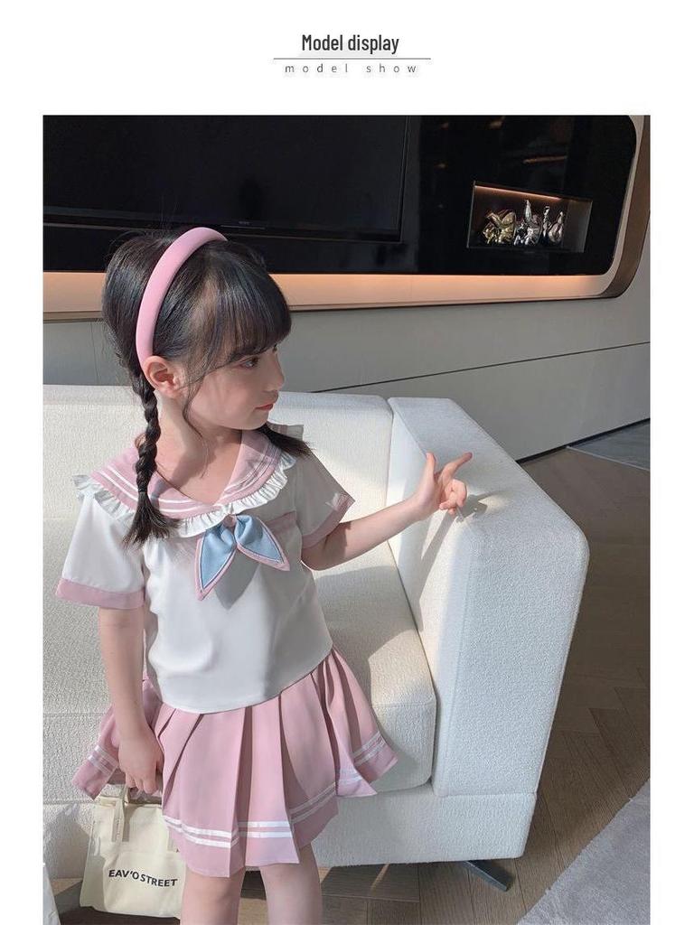 2025 Girls' Summer JK Uniform: Pleated Skirt & Shirt Two-Piece Set