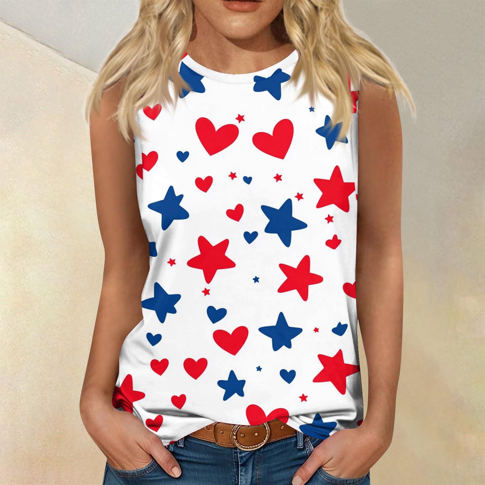Women s Fashion Summer Round Neck Tank Top Lightweight Sleeveless  Print Tank Top S белый